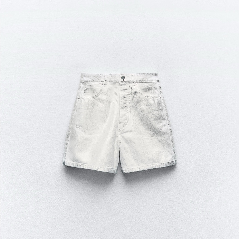 Silver Foil Denim Shorts